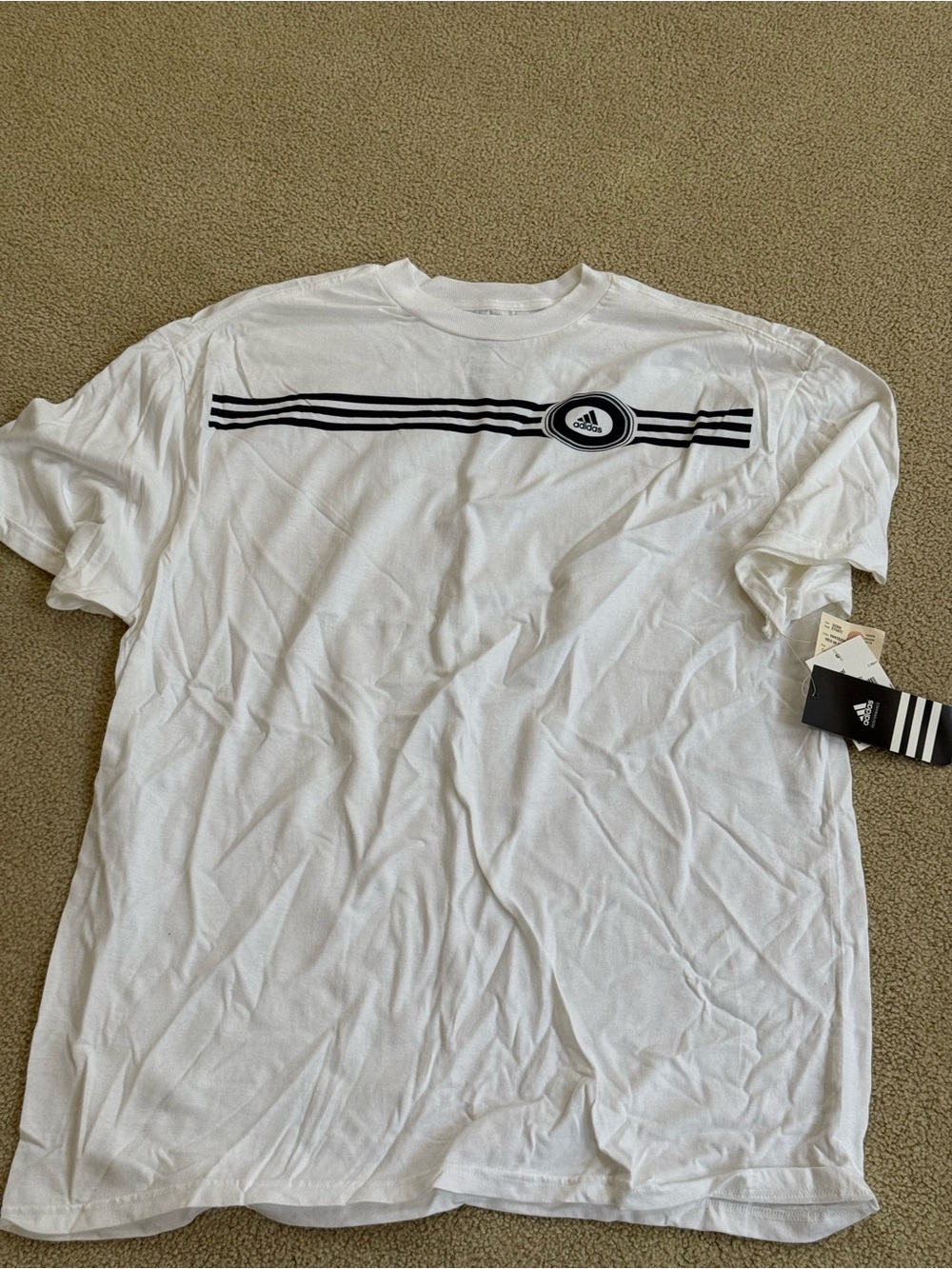 adidas White Short Sleeve Tee with Black Stripe Logo
